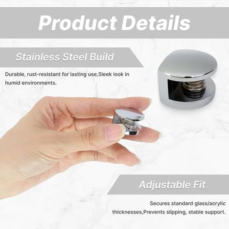 Pince à Verre Support réglable pour étagère – Fixation murale en alliage de zinc pour tablette en verre, plexiglas et bois 5-8 mm (1/2)