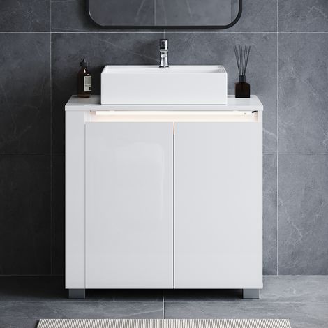 ELEGANT Vanity Basin Units Countertop Basin Bathroom Cabinet with Induction LED Furniture, White 600×600×300mm(No Basin)