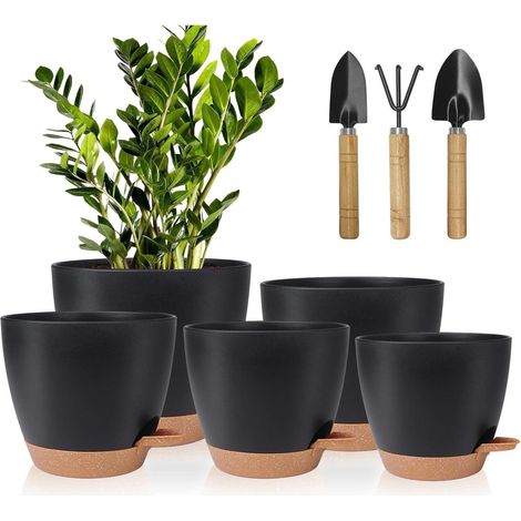 Blumentopf Selbstbewässerung Kunststoff Pflanzkübel Schwarz Braun (1/5)