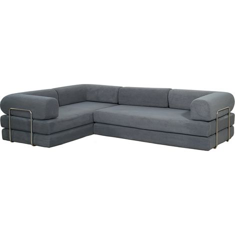 BARRY - Canapé compressé convertible 5 places à mémoire de forme en velours côtelé gris foncé