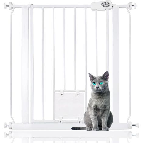 Bettacare Pet Gate with Lockable Cat Flap, 75cm - 83cm, White, 75cm in Height, Dog Safety Barrier with Cat Flap (1/4)
