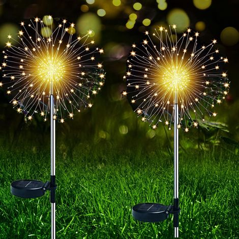 Lampes Solaires Exterieures,150 LED Feu d'artifice Solaire, Lumières Solaires de Jardin, DIY Solar Outdoor Firework Lights Décoration Étanche pour Pelouse Mariage Allée Noël(Blanc chaud) (1/5)