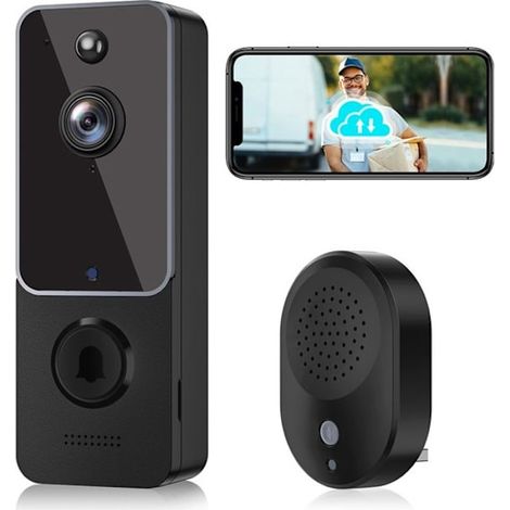 Sonnette vidéo sans fil avec caméra HD 1080p, vidéo WiFi, vision nocturne et communication bidirectionnelle, blanche.-AquaForge