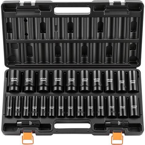 Jeu de Douilles à Choc 1/2", 26 PCS, Coffret de Douilles à Impact à 6 Pans, Métriques 10-30 mm, 32-36 mm, en Acier Allié Cr-V, avec Mallette de Rangement, pour Réparation Automobile, Brigolage (1/5)