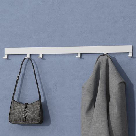 doporro Patère Murale en Aluminium 6 Crochets pour Suspendre Manteaux Sacs Chapeaux Porte Manteaux Anti-chute Accroche Serviette 600×17 MM Blanc Mat Stalo-10