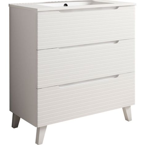 Kibath Mueble de baño con Lavabo BOREAL 100x45 cm acabado BLANCO mate 3 cajones con patas
