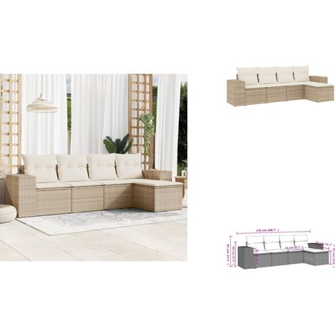 5-tlg. Garten-Sofagarnitur mit Kissen Beige Poly Rattan - Gartensorte - Lounge Set - Gartenmöbelset - Rattan Möbel - Outdoor Möbel (1/3)