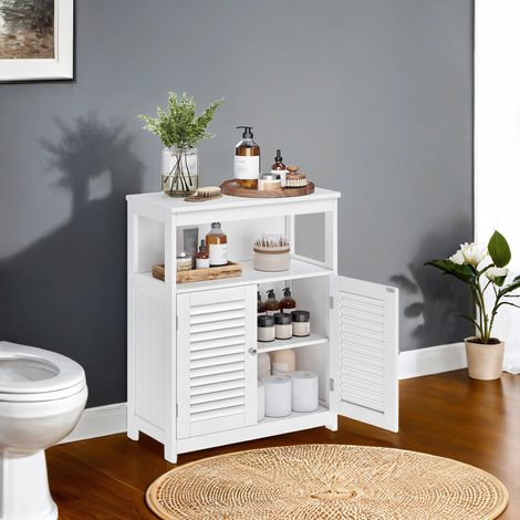 Armoire de salle de bain, armoire de rangement, avec compartiment ouvert et étagère réglable, 30 x 60 x 80 cm, blanc (1/5)