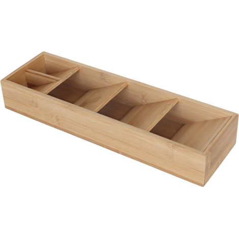Relaxdays cutlery organiser, 5 compartments, space-saving, HxWxD 6x40x12cm, bamboo, natural