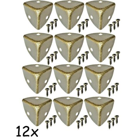 12 protezioni angolari arrotondate per mobili antichi, accessori in metallo per casse, mobili, scaffali, protezione per bordi, aspetto ottone anticato vintage, set da 12, viti incluse