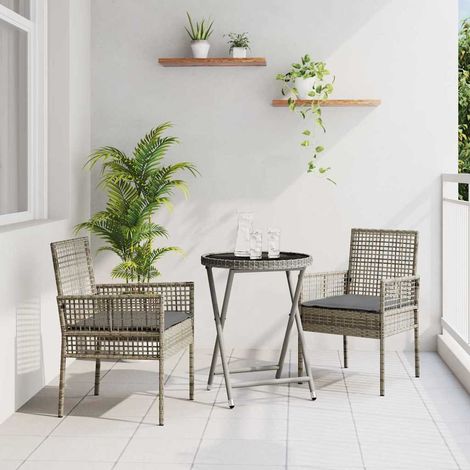 Garten Bistro Set 3 pcs Grau Poly-Rattan