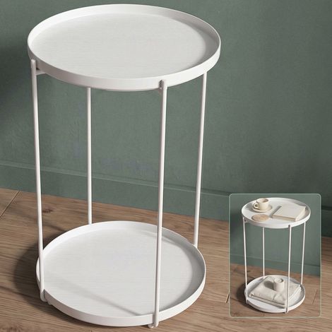 Mai & Mai Étagère de Sol Pliable Table d’Appoint Ronde de Rangement en Acier au Carbone 2 Plateaux en Polypropylène Petite Table Basse Blanc 35×51 cm Reglo-08 (1/5)