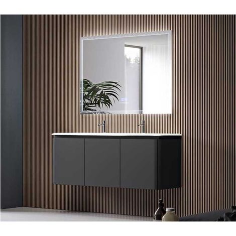 Mobile Bagno Icona140 cm SospesoGrafite Base 3 cassetti - Doppio Lavabo in Resina (1/5)