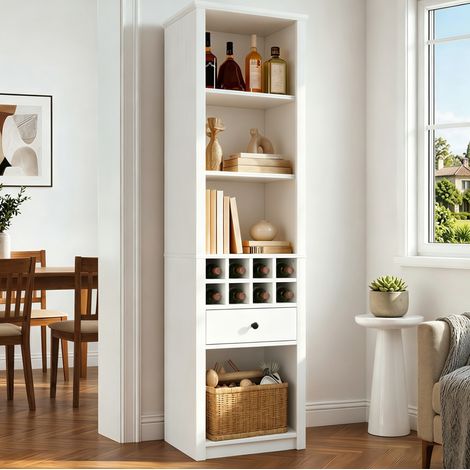 Vitrina abierta con LED RGB, 12 compartimentos y 1 cajón, 55 x 40 x 200 cm, blanca OKMYHOME (1/5)