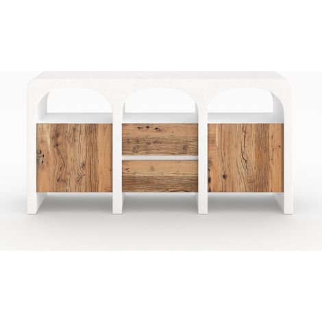 Buffet en plâtre blanc cassé et bois d'acacia - Fira (1/5)