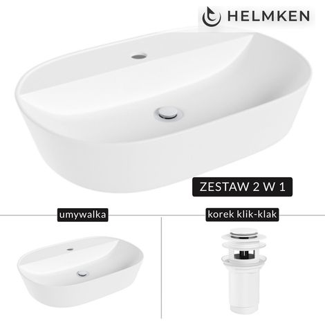 Helmken 46060000 Aufsatzwaschbecken (60x40) Weiß + Click-Clack-Ablauf Weiß (1/5)