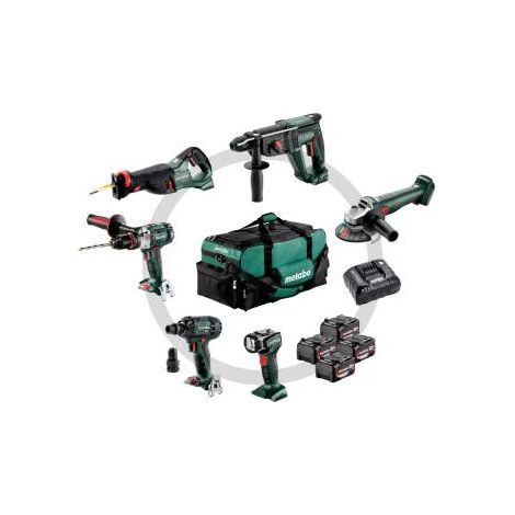 Metabo – Pack de 6 outils électroportatifs 18V – Perceuse, visseuse, meuleuse, marteau, scie sabre, lampe – 4 batteries 4.0Ah – 685211000