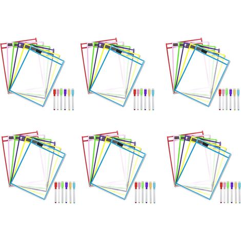 Pochettes EffaçAbles à Sec RéUtilisables, Paquet de 36 Pochettes EffaçAbles à Sec RéUtilisables, Protecteur de Feuille de Couleurs Assorties, Pochettes EffaçAbles à Sec (1/5)