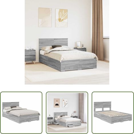 Stauraum Bett - Bettrahmen Graues Sonoma 120 x 190 cm Holzwerkstoff (1/5)