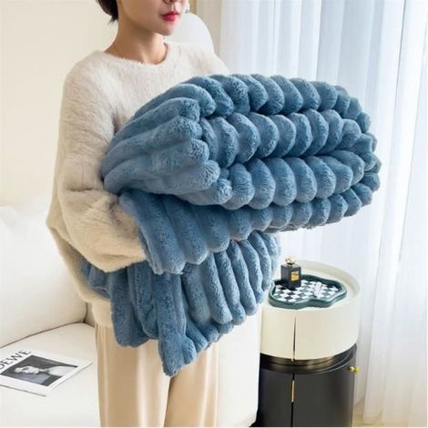 Couverture - 150x200cm - Douillette - Chaude - Moelleuse - Bleu (1/4)