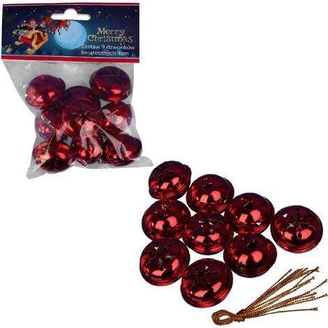 Campanas de Papá Noel, 9 colgantes metálicos rojos (1/3)