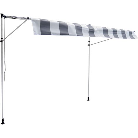 Toldo manual ajustable para balcón 3 × 1,2m CHENE Tela de rayas blanco/gris