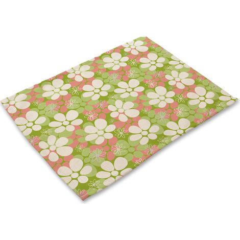 Tapis De Table Imprimé Fleurs - Antidérapant Et Isolant Thermique - Pour Assiettes Bols Et Couverts - Lot De 5 (1/2)