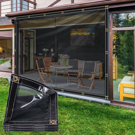 1 Bâche PVC 400g/m², Transparente Noire, Œillets Renforcés, Corde Nylon, Pour Tente Jardin Terrasse