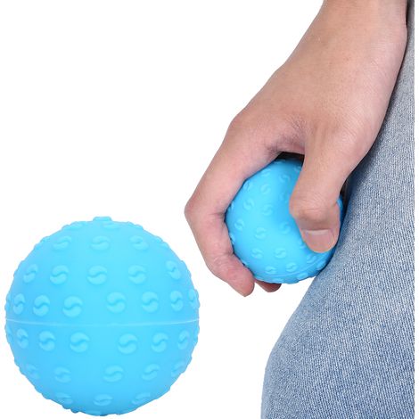 Balle de massage en silicone pour le fascia, idéale pour le fitness, le yoga et les exercices du corps, des épaules et des mains (bleue). (1/5)