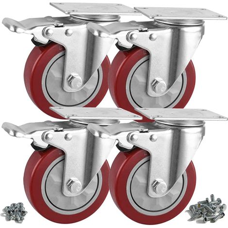 Roulette pivotante avec frein 100mm, 4 roulettes supportent jusqu'à 650KG (dont 16 vis) (1/5)