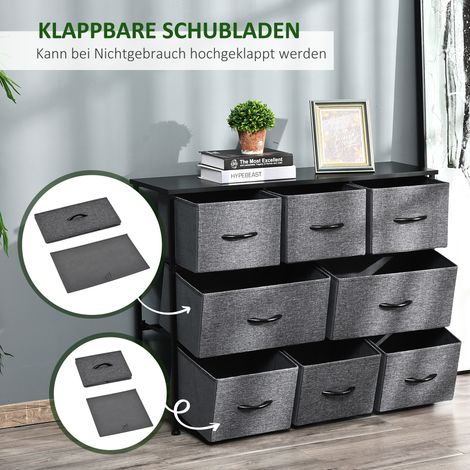 Commode 8 tiroirs en tissu gris, 2 grands et 6 petits, cadre métallique avec système anti-basculement (1/4)