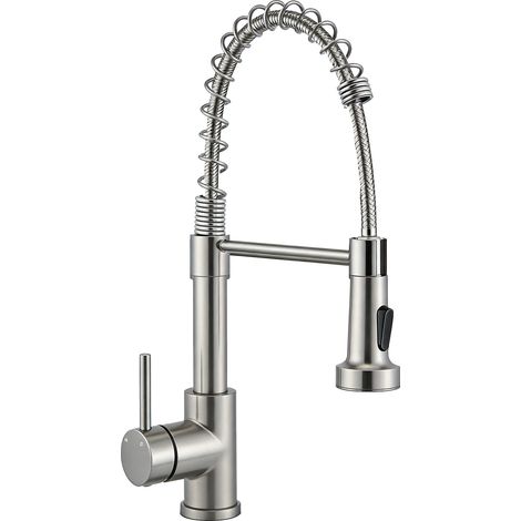 AICA Abziehbarer Küchenwasserhahn 360° rotierbar Zweifacher Wasserstrahl 304 Edelstahl Kaltwarmwasser geeignet Hochdruckbetrieb Silber (1/5)