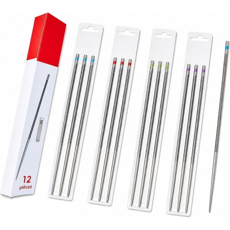 Lot de 12 limes pour affûter la chaîne de tronçonneuse, diamètre 4,8 mm, longueur 245 mm, grain fin, acier trempé durable (1/5)