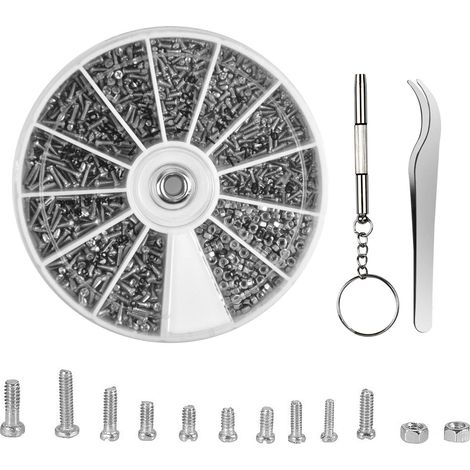 Coffret de 1000 pcs Assortiment Vis écrous Kit de Réparation de Lunettes Petites Vis et écrous avec Tournevis et Pince à épiler Outils de Réparation de Vis pour Lunettes de Soleil et Montres (1/5)