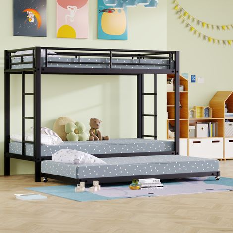 Lit superposé 90 x 200 cm en métal noir avec lit gigogne, sécurité enfant et style moderne (1/5)