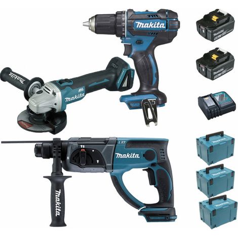 Pack Premium MAKITA (Perceuse 62Nm DDF482 - Meuleuse 125mm DGA504 - Perforateur 2J DHR202) - 18V 5Ah - 2 batteries - 3 MakPac