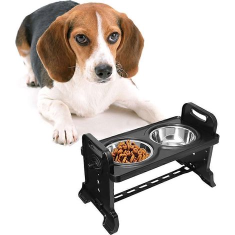 Gamelle double surélevée, pliable et réglable en hauteur pour animaux de compagnie, antidérapante - L (1/4)