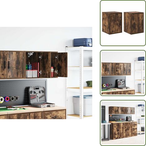 vidaXL Armoires murales de garage 2 pcs chêne fumé bois d'ingénierie (1/5)