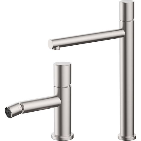 Set miscelatori lavabo alto e bidet satinato senza leva in acciaio inox Gemini (1/5)