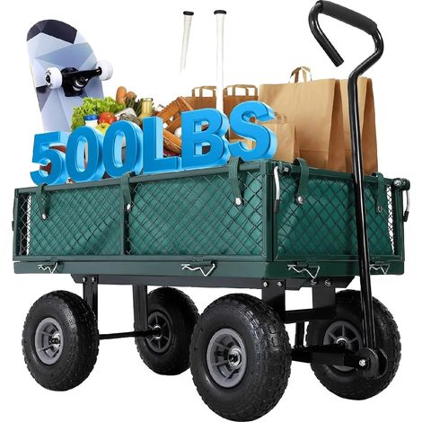Chariot de jardin, capacité de charge de 500 lb, construction en acier durable, vert (1/2)