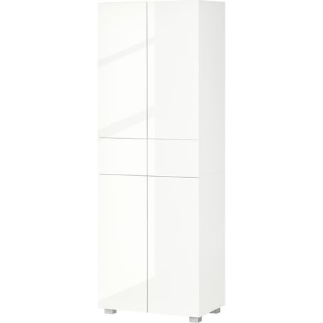 Armoire de cuisine 4 portes blanc laqué, étagères ajustables, buffet rangement 60x35x170 cm