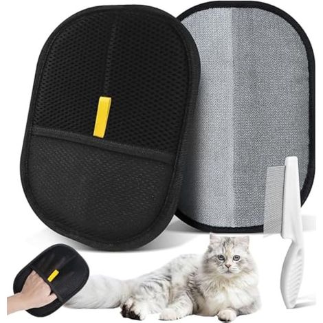 Katzenhaar-Handschuhe zur Tierhaarentfernung, inklusive 1 Katzenkamm, wiederverwendbare Haarentfernungshandschuhe, antistatische, doppelseitige Pflegehandschuhe zur Reinigung von Tierhaaren (1/5)
