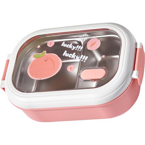 Bento-Lunchbox: tragbar, sicher, auslaufsicher, teilbar, aus Edelstahl, Thermosbox für Schüler, Schulen, Büros, pink (1/5)
