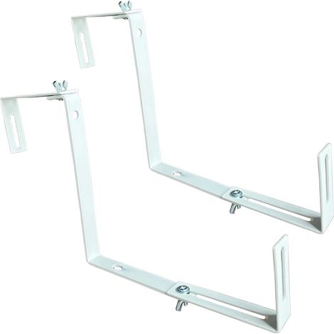 Lot de 2 Support réglable pour Pot de Fleurs, Accroche jardinière en métal pour Le Balcon, Crochets muraux pour Pots de Fleurs, balustrades, balcons, Pas de perçage nécessaire (Blanc) (1/5)