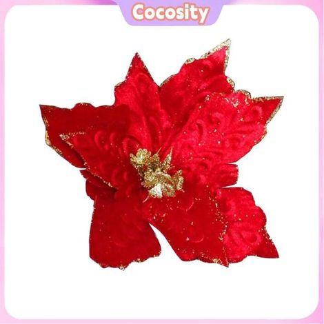 Cocosity Ornement de fleur artificielle d'arbre de Noël Ornement de fleurs artificielles rouge, fausse fleur linge decoration (1/5)