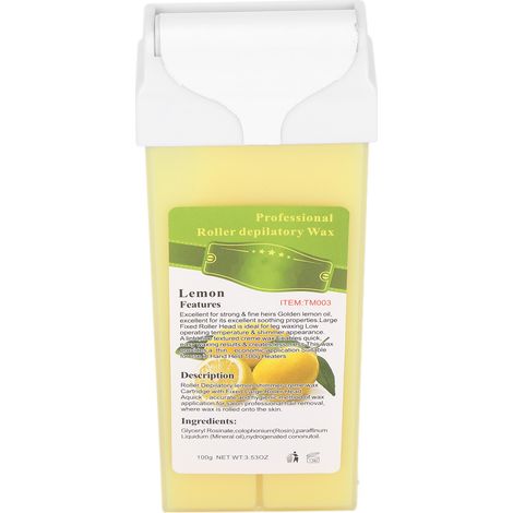 Cire dépilatoire professionnelle en rouleau de 100 g pour une épilation à domicile sur les grandes zones du corps. Citron. (1/5)