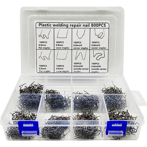 Agrafes thermofusibles pour la réparation des plastiques automobiles, 800 pièces, avec boîte de rangement, kit de réparation par soudage de pare-chocs de voiture (1/5)