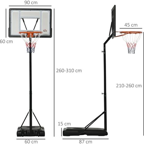 Basketballständer mit Rädern rollbar 210-260 cm höhenverstellbar Basketballkorb mit Ständer geeignet für den Außen- und Innenbereich Stahl Kunststoff Schwarz