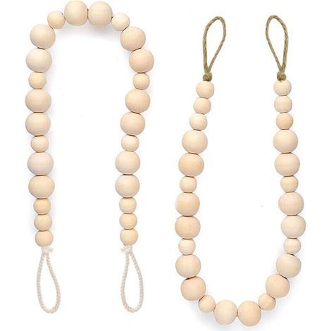 Lntyq Lot de 4 embrasses de rideaux en perles de bois avec crochets pour décoration murale ou de vacances (couleur bois, 4) (1/4)