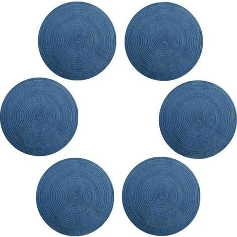 Sets de Table - Non spécifié - Lot de 6 - Rond - Tissé à la Main - Anti-dérapant - Lavable Bleu bleu SET DE TABLE (1/4)